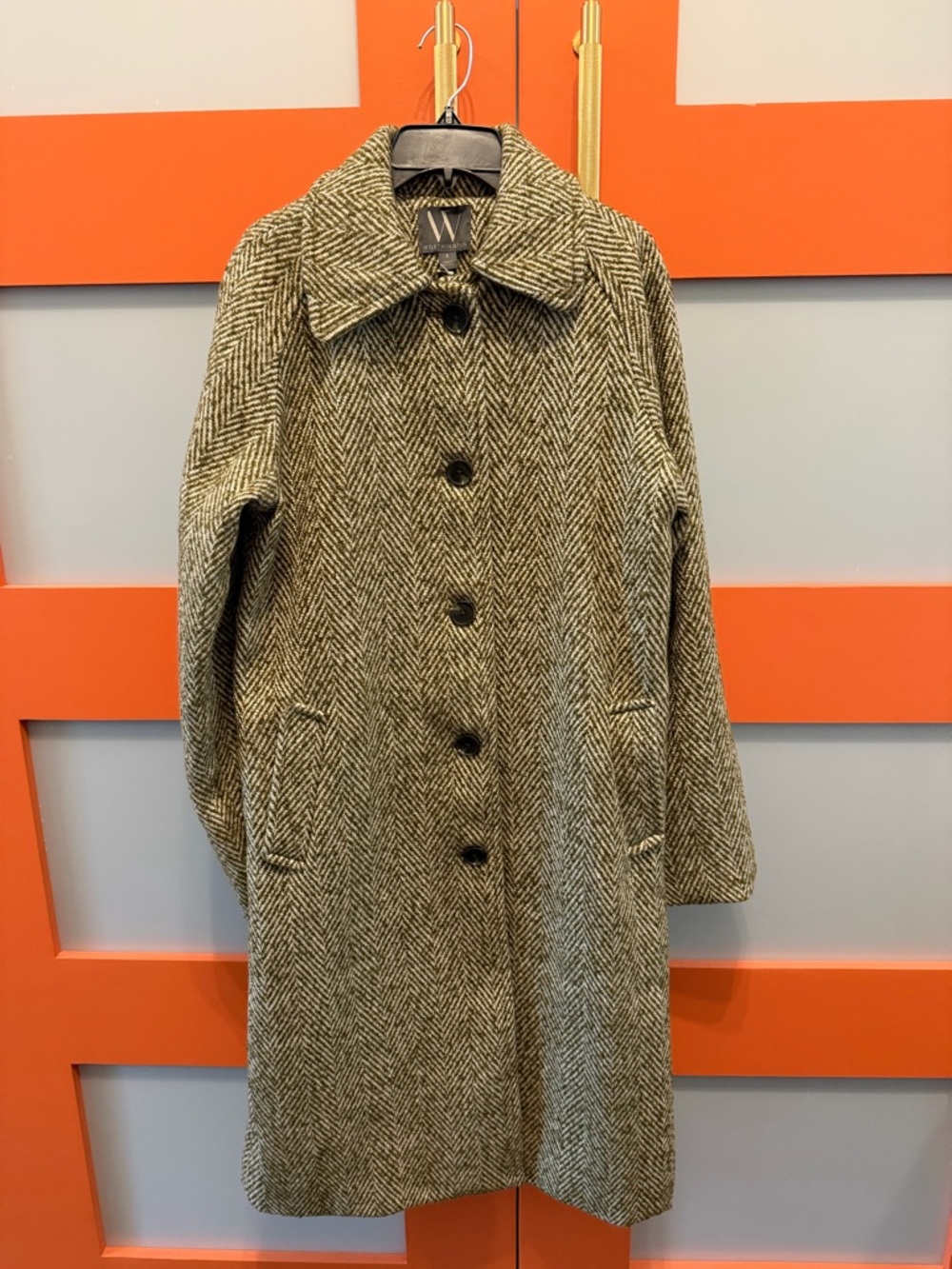 Worthington Womens Heavyweight
Topcoat Coat Green herringbone Size Small Classic